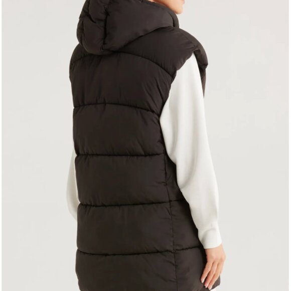 Zella WOMENS Black Longline Hooded Puffer Vest - Picture 11 of 13
